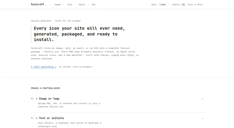 The Favicraft homepage