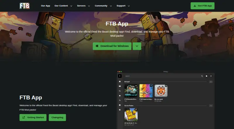 The FTB App homepage