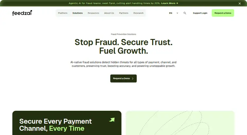 The Feedzai homepage
