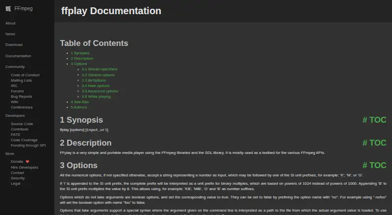The FFplay homepage