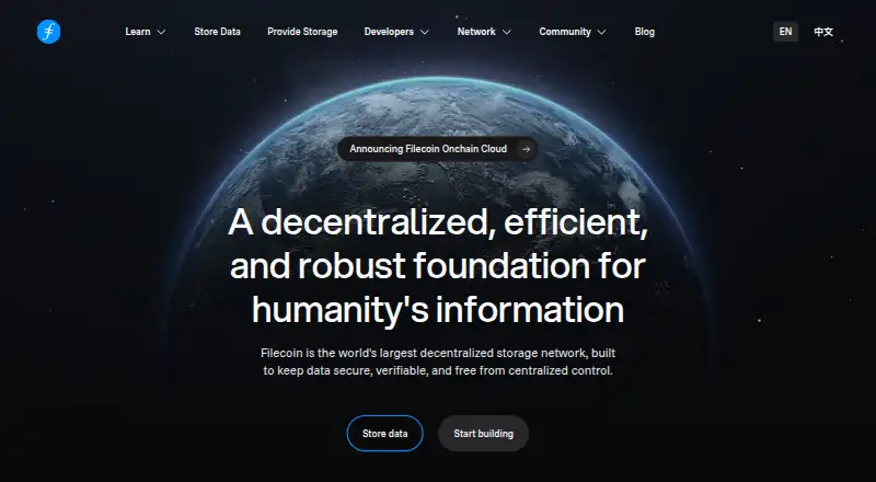 The Filecoin homepage