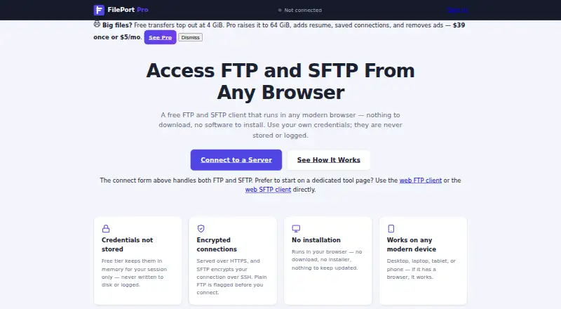 The FilePort Pro homepage