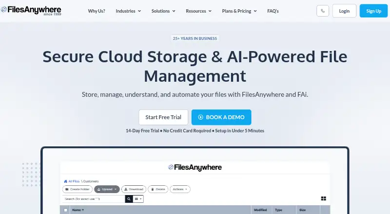 The FilesAnywhere homepage