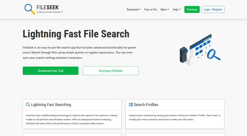 The FileSeek homepage