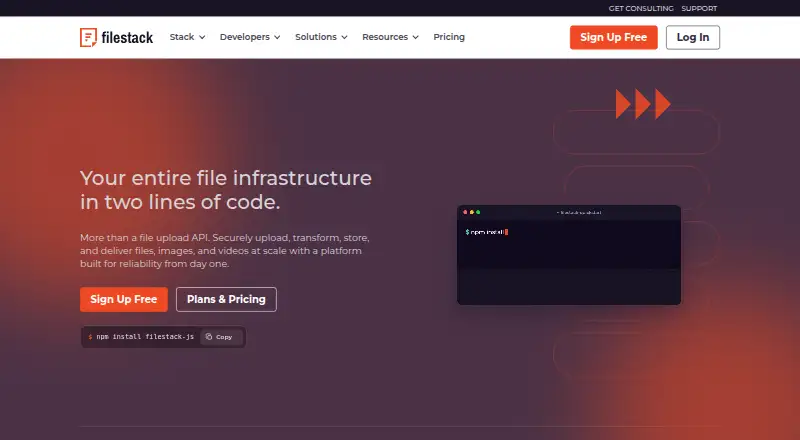 The Filestack homepage