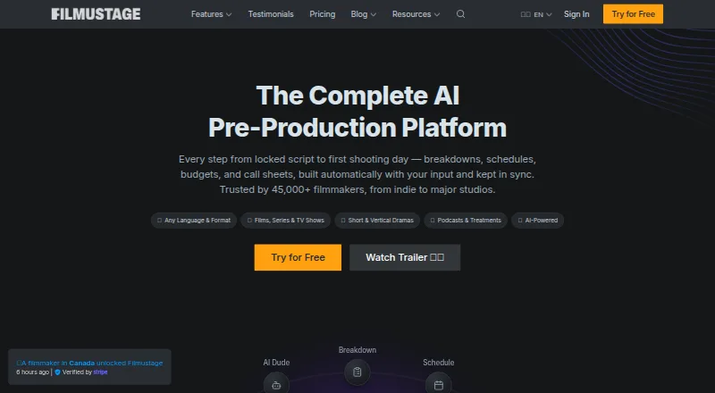 The Filmustage homepage