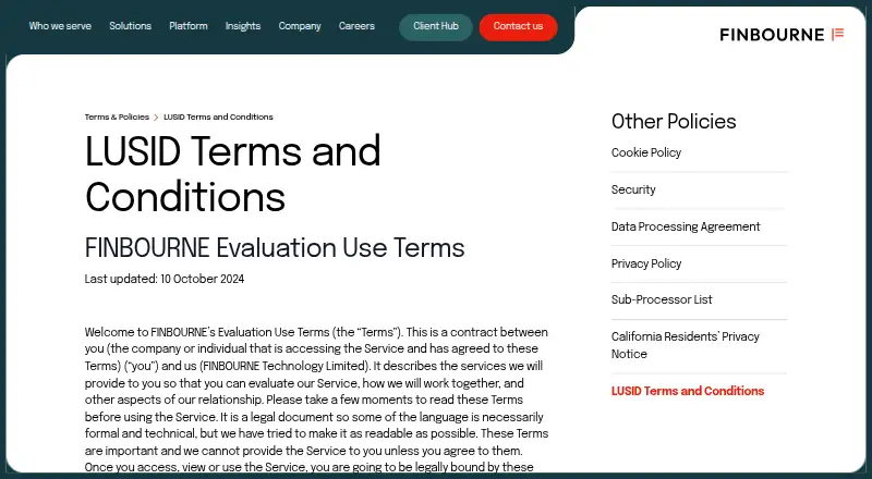The FINBOURNE LUSID homepage