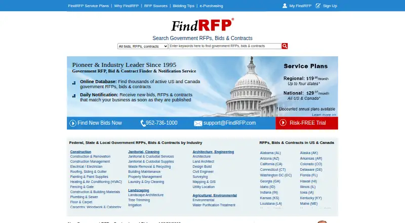 The FindRFP homepage