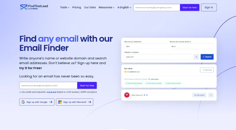 The FindThatLead homepage