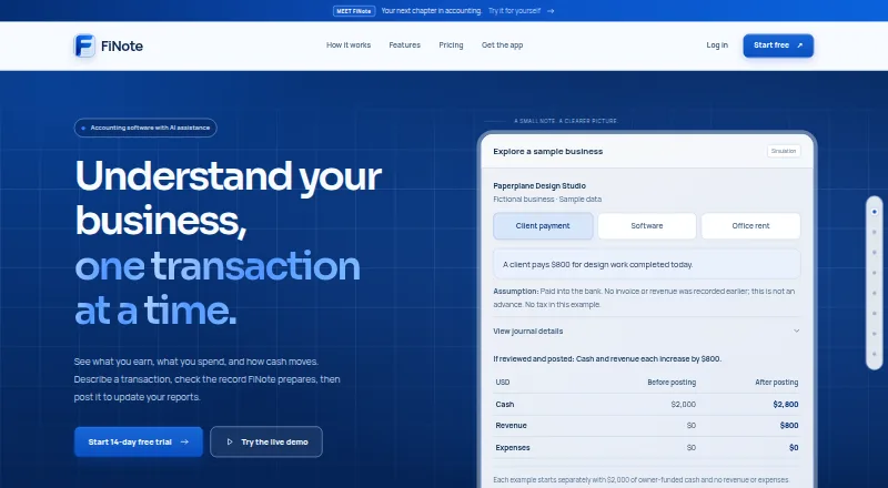 The FiNote homepage