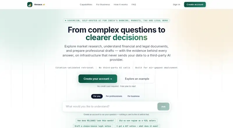 The FinRace AI homepage