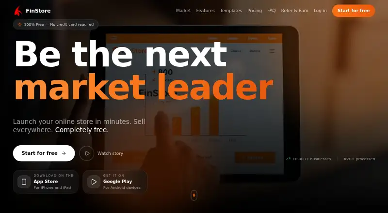 The FinStore homepage