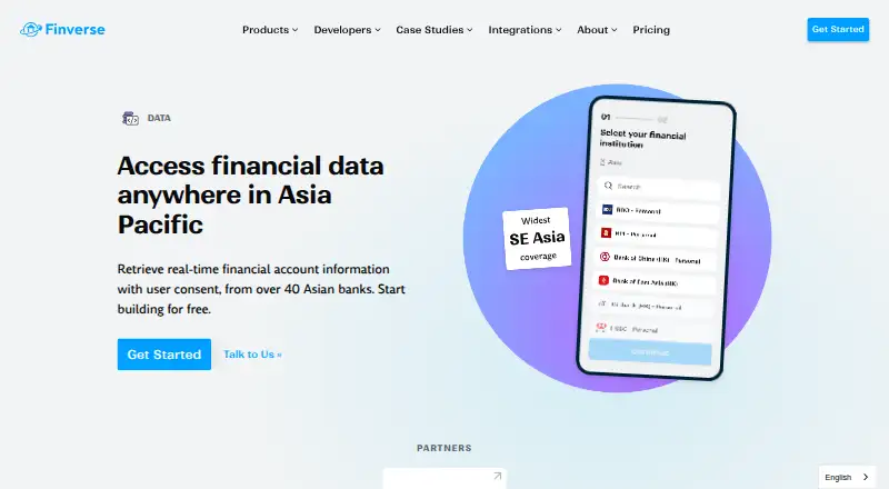The Finverse Bank Data API homepage
