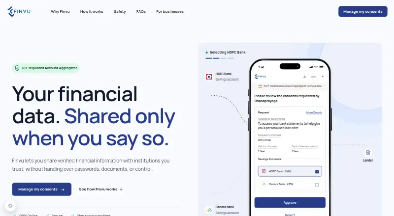 The FinVu homepage