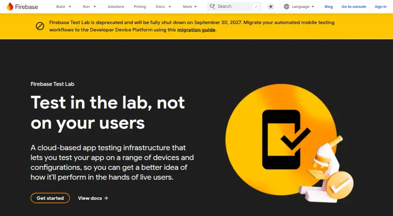 The Firebase Test Lab homepage