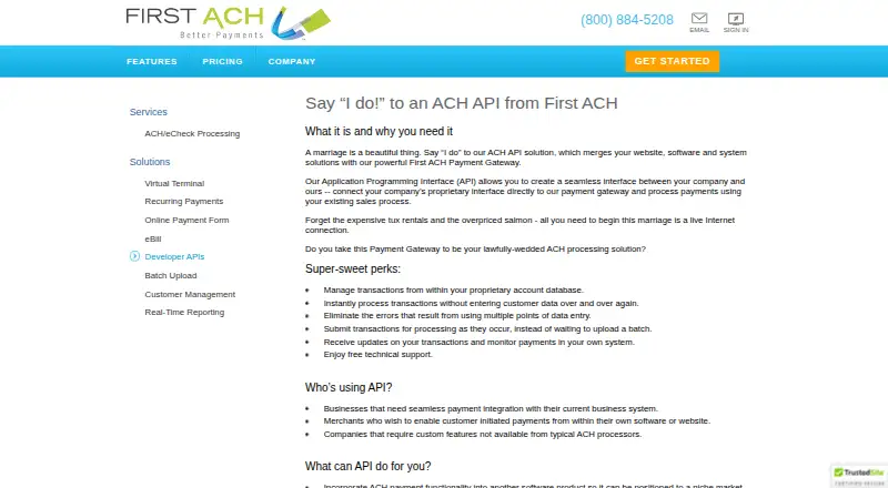The First ACH API homepage