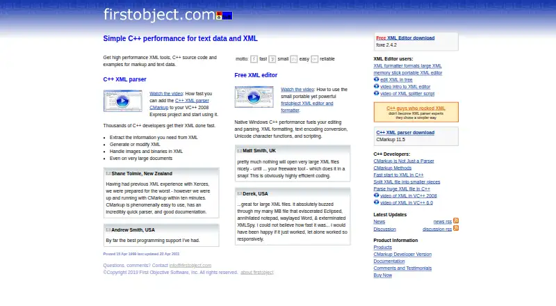 The firstobject XML Editor homepage
