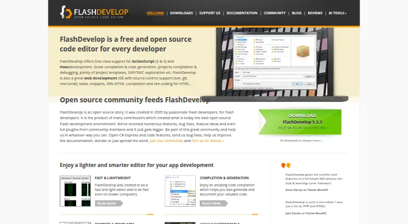 The FlashDevelop homepage