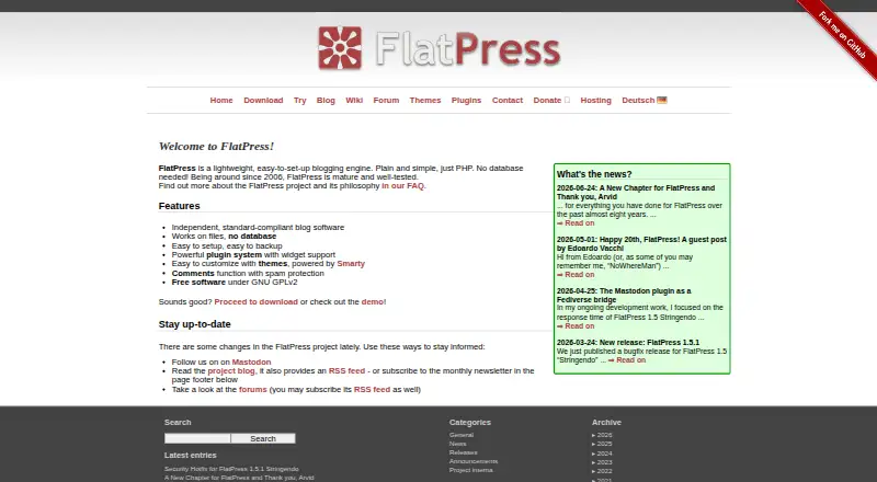 The FlatPress homepage