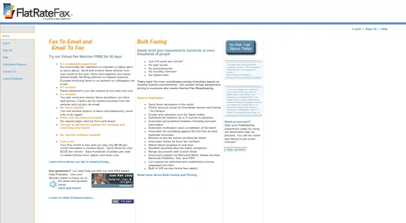 The FlatRateFax Virtual Fax homepage