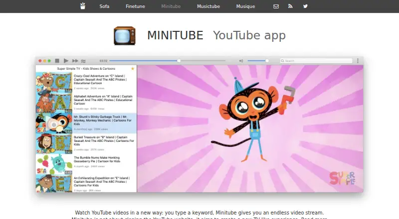 The Minitube homepage