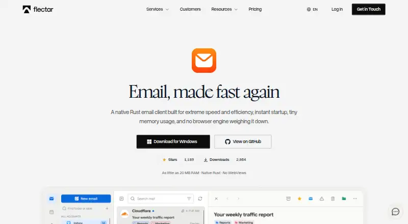 The Flectar Mail homepage