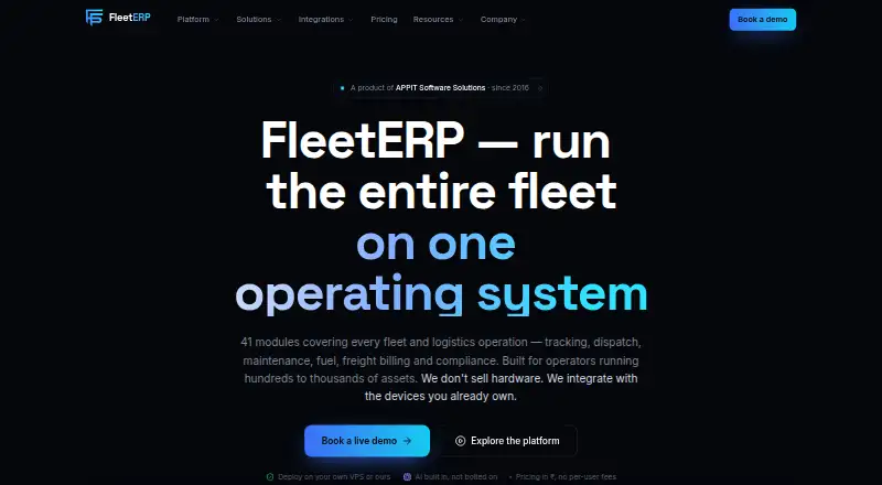 The FleetERP homepage