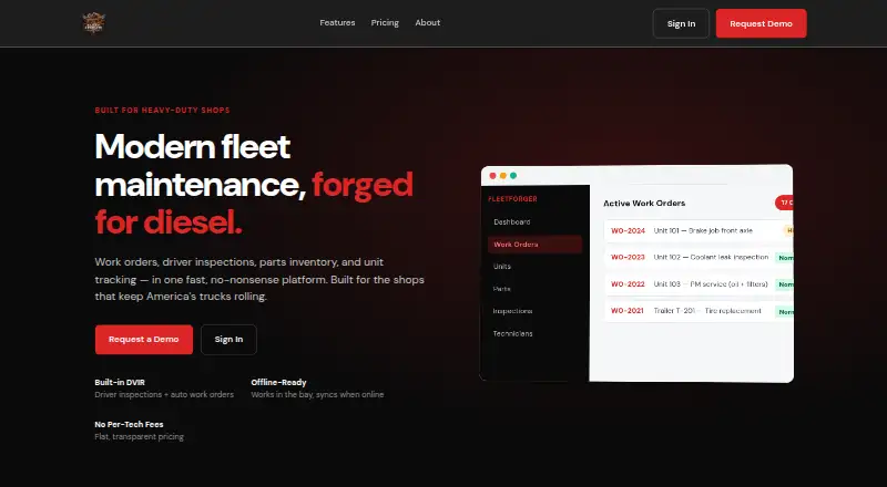 The FleetForger homepage