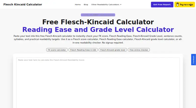 The Flesch-Kincaid Calculator homepage