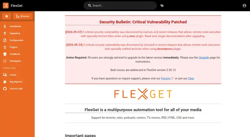 The FlexGet homepage