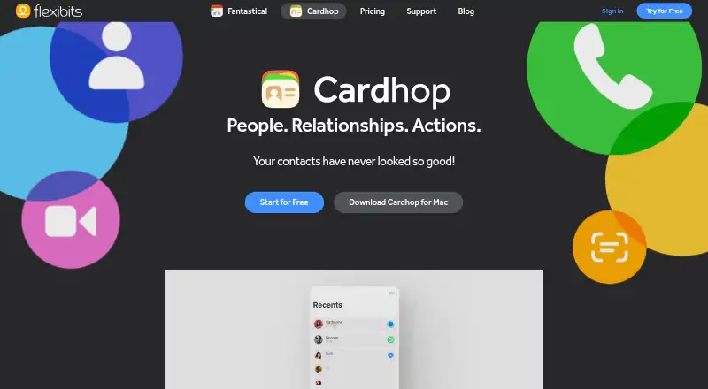 The Cardhop homepage
