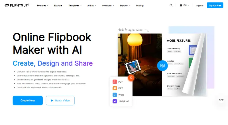 The FlipHTML5 homepage