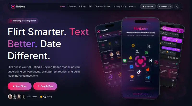 The FlirtLens homepage