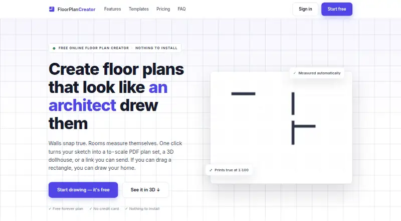The Floor Plan Creator Online homepage