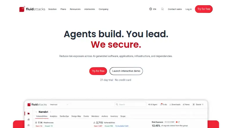 The Fluid Attacks homepage
