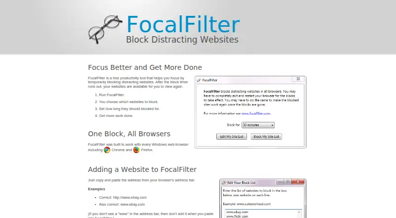 The FocalFilter homepage