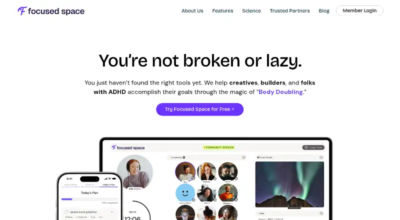 The Focused Space homepage