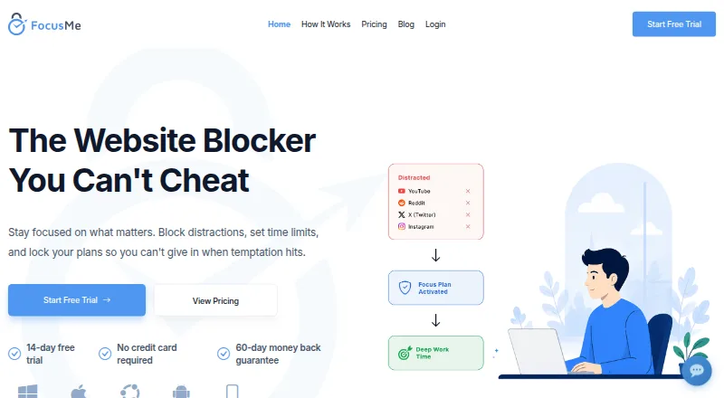 The FocusMe homepage