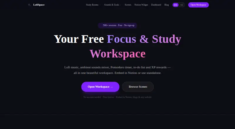 The LofiSpace homepage