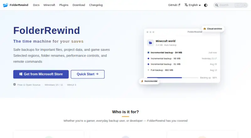 The FolderRewind homepage