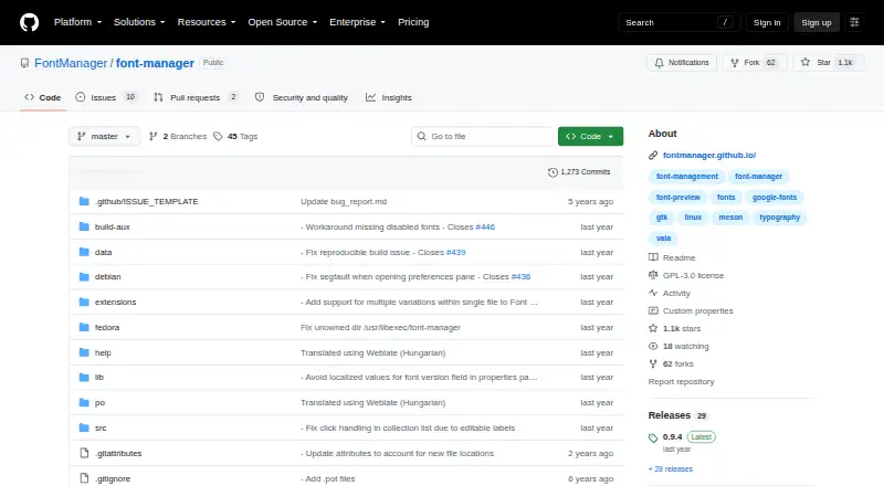 The Font Manager homepage