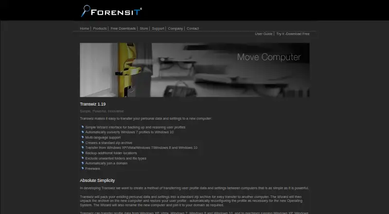 The ForensiT Transwiz homepage