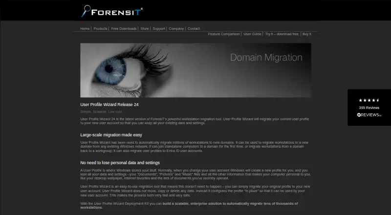 The ForensiT User Profile Wizard homepage