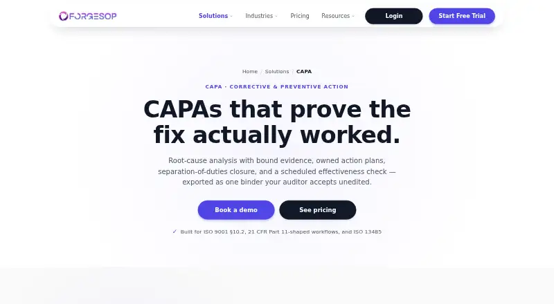 The ForgeSOP CAPA homepage