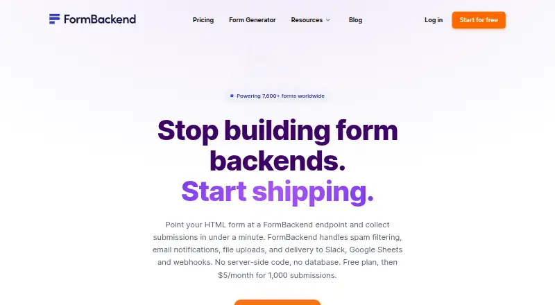 The FormBackend homepage