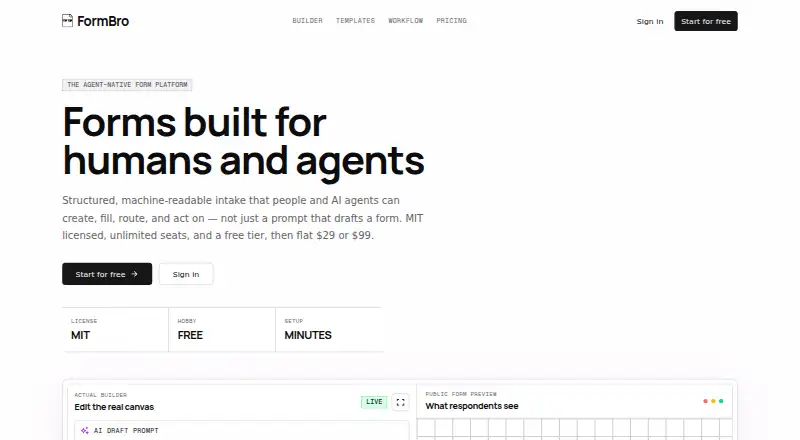 The FormBro homepage