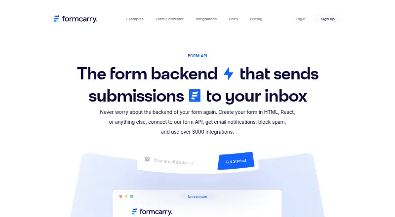 The Formcarry homepage