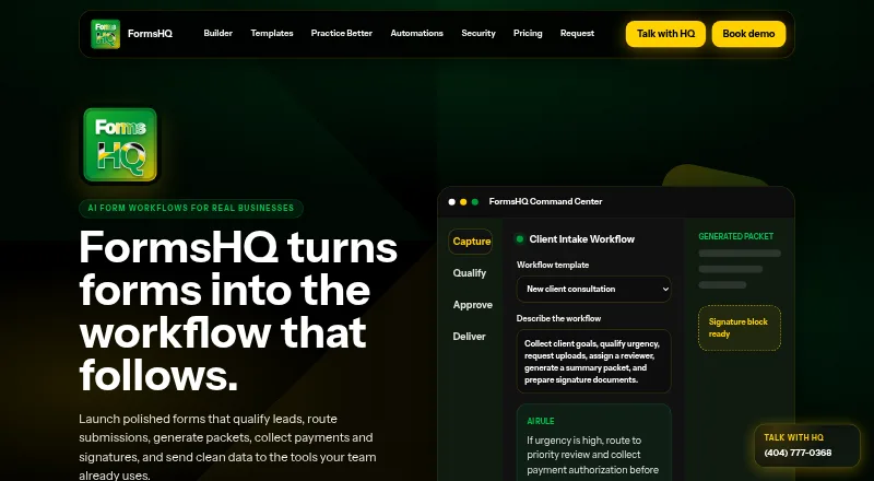 The FormsHQ homepage