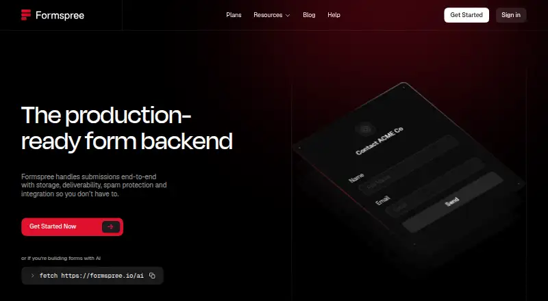 The Formspree homepage