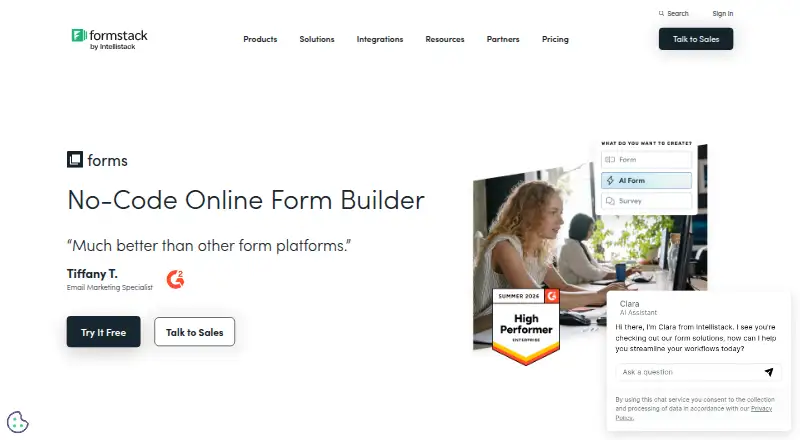 The Formstack Forms homepage